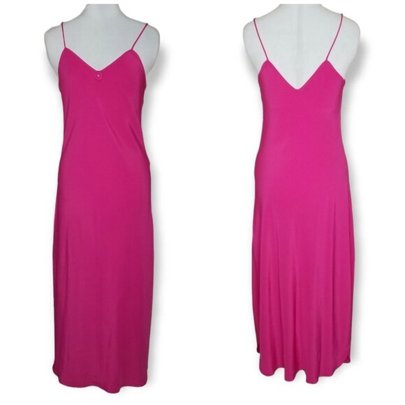 Vintage 70s 80s Christian Dior Pink Midi Slip Dress Flower Pearl On Chest - Picture 1 of 10